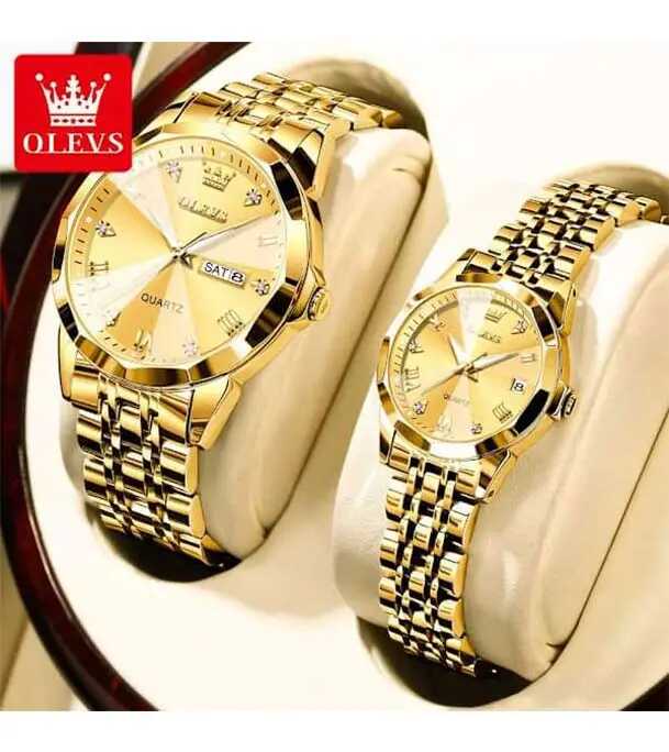 Olevs 9931 Couple Watch - Golden