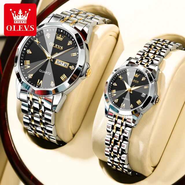 Olevs 9931 Couple Watch - Silver Gold & Black