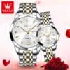 Olevs 9931 Couple Watch - Silver Gold & White